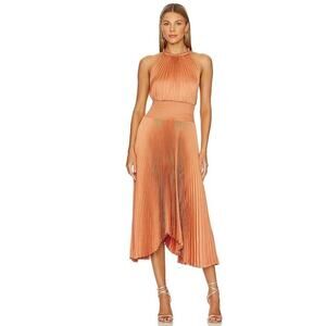 NWT A.L.C. Renzo Pleated Halter Cocktail Midi Dr Size 10 Burnt Terracotta #2G504